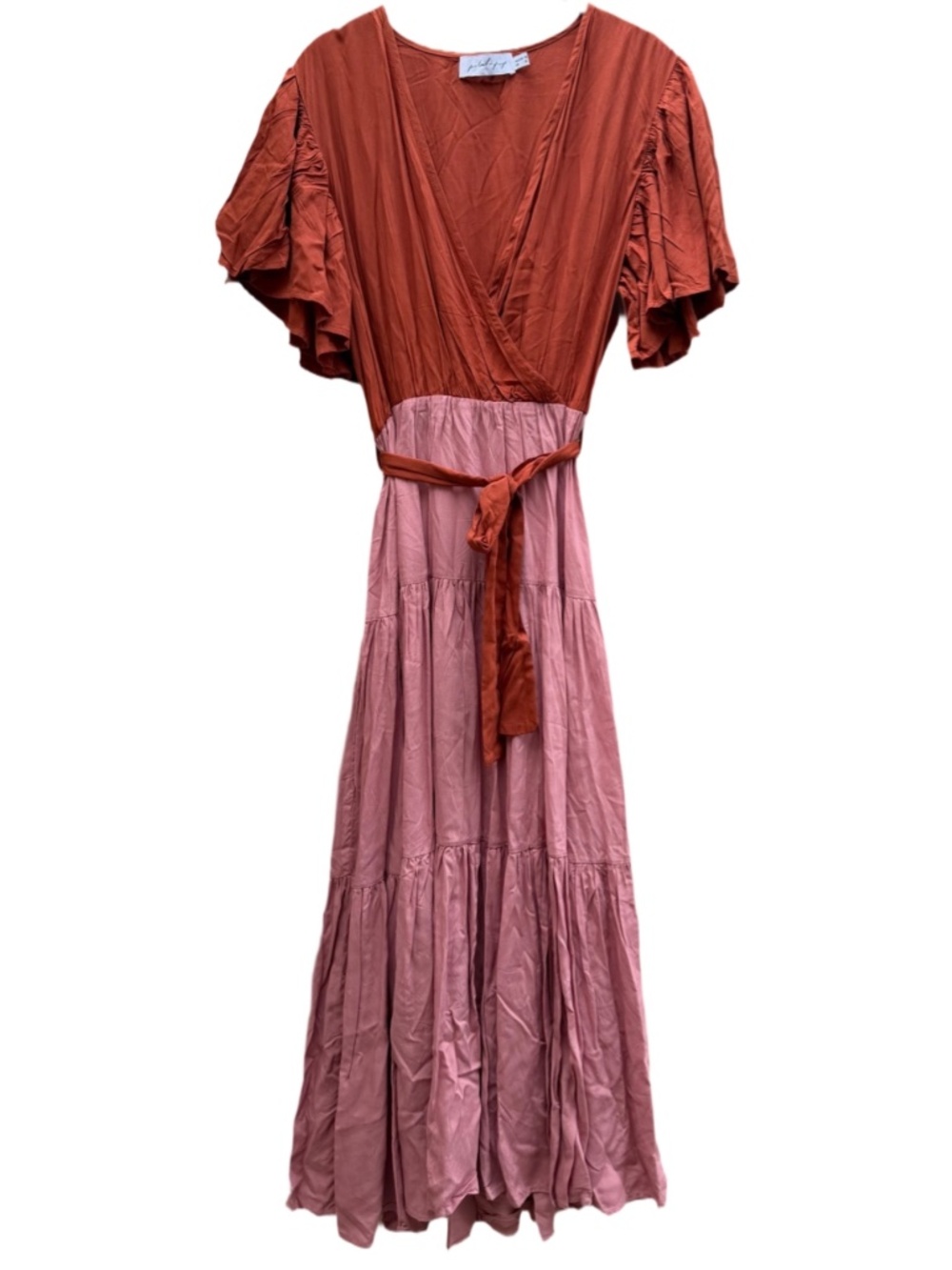Petal + Pup Women's Barker Tiered Faux Wrap Midi Dress Burnt Orange Pink